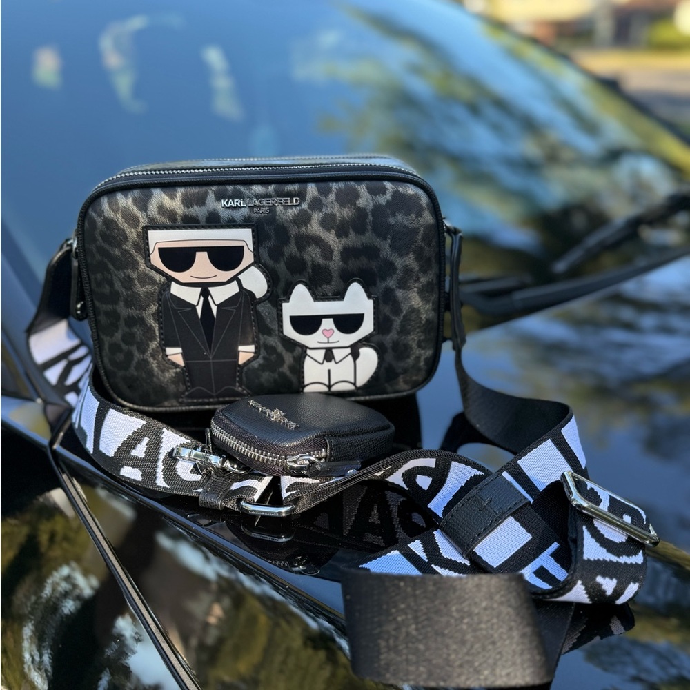 Karl Lagerfeld Black and White Graphic Belt Bag - Picture 9 of 11